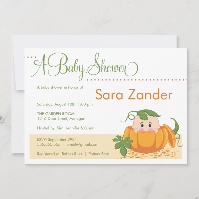 Invitation à l'Baby shower Citrouille d'automne (Devant)