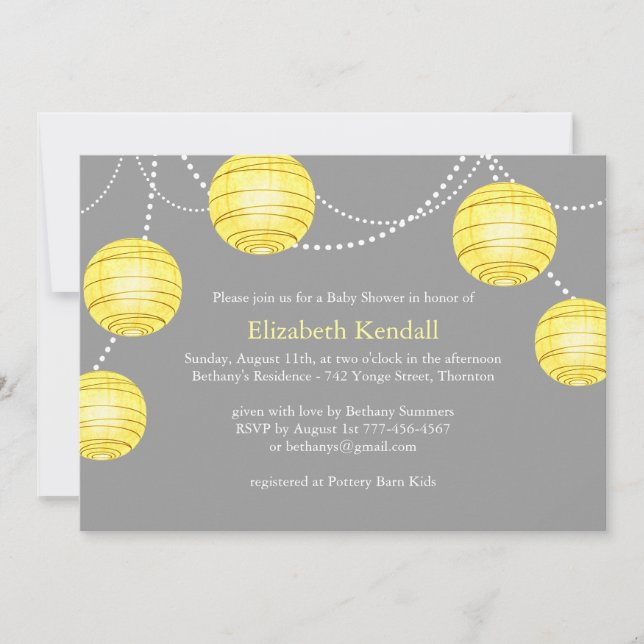 Invitation à l'Baby shower de la fête jaune (Devant)