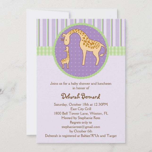 Invitation à l'Baby shower de la Girafe Maman et B (Devant)