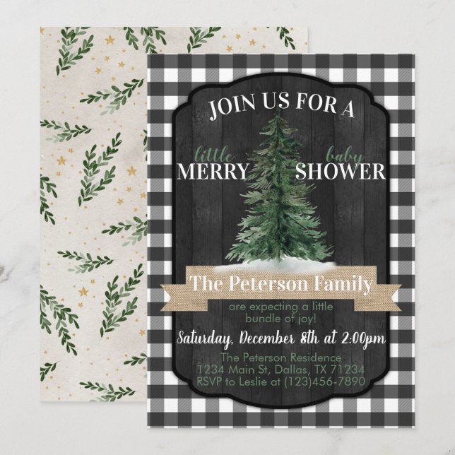 Invitation à l'Baby shower de Noël Buffalo Flannel (Devant / Derrière)