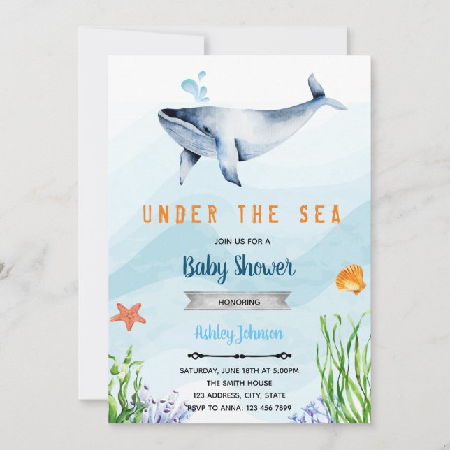 Invitation à l'baby shower des baleines (Devant)