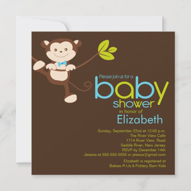 Invitation à l'Baby shower des petits singes (Devant)