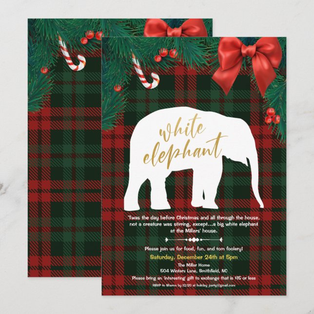 Invitation à l'échange cadeau d'éléphants blancs (Devant / Derrière)