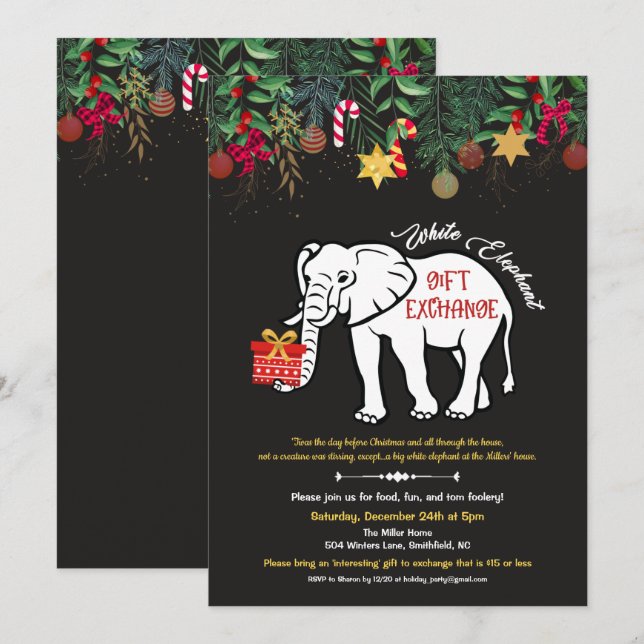 Invitation à l'échange cadeau d'éléphants blancs (Devant / Derrière)