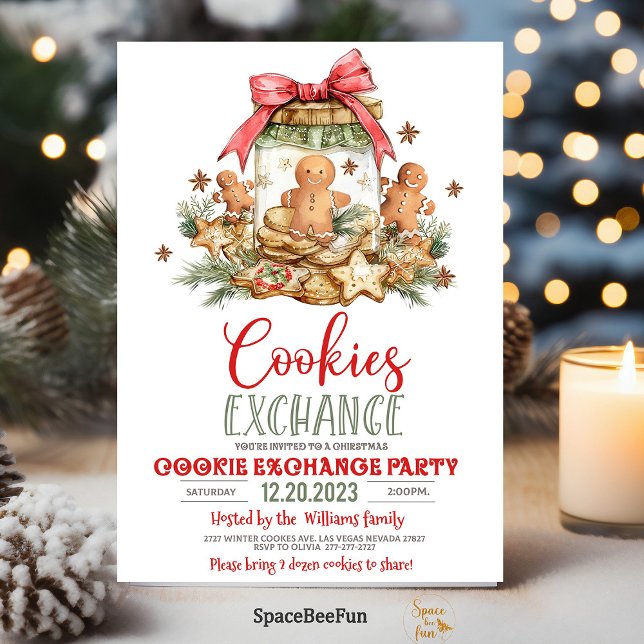 Invitation à l'échange de biscuits de Noël Cuisini (Christmas cookie,exchange invitation,Template digital,Holiday cookie,exchange party,Personalize,Cook)