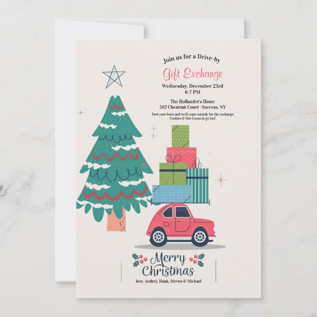 Invitation à l'échange de cadeaux de Noël en voitu (Devant)
