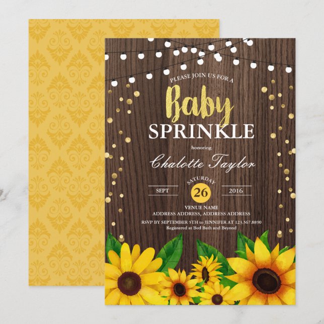 Invitation à l'éclaboussure de bébé tournesol d'au (Devant / Derrière)