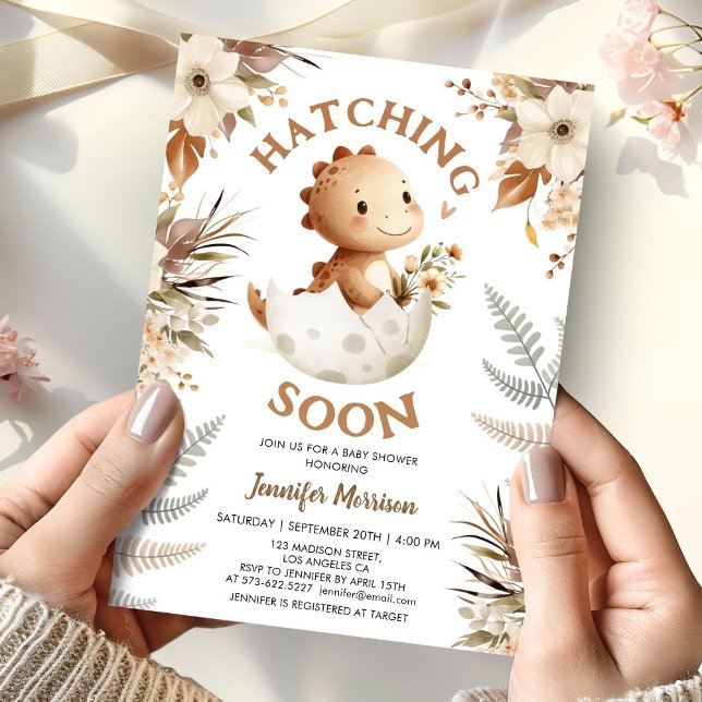 Invitation À l'éclosion bientôt ! Dinosaur Baby shower Boho N (Créateur téléchargé)