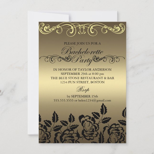 Invitation à l'élégante Bachelorette Gold Rose (Devant)