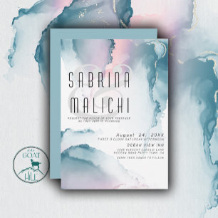 Invitation à l'encre liquide moderne turquoise et 