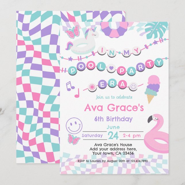 Invitation À l'époque de la fête de la piscine fête d'anniver (Devant / Derrière)