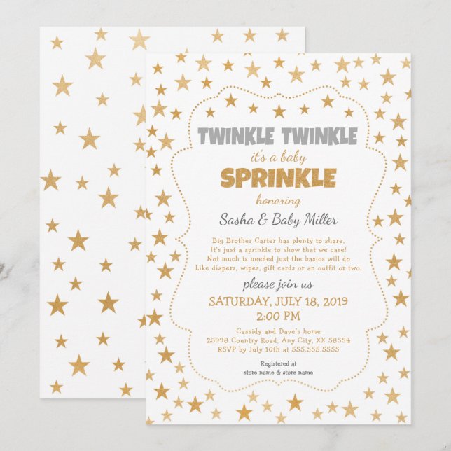 Invitation à l'étoile dorée Neutre Twinkle Baby Sp (Devant / Derrière)