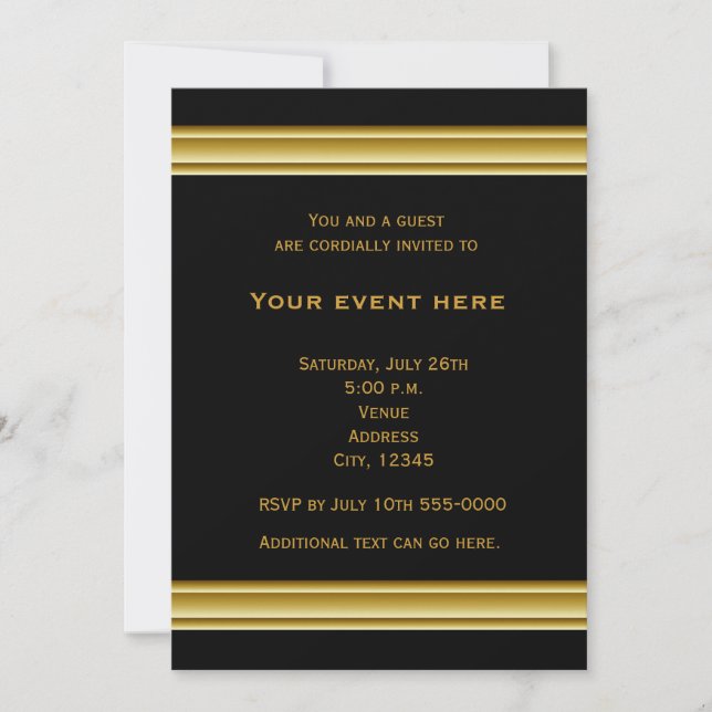 Invitation à l'événement Black and Gold Elegant Pa (Devant)