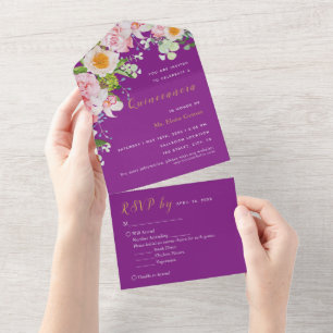 Invitation à l'événement triple RSVP Floral Violet
