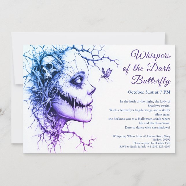Invitation à l'Halloween de dame noire - Papillon  (Devant)