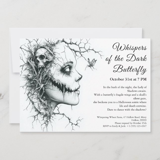 Invitation à l'Halloween de dame noire - Papillon  (Devant)