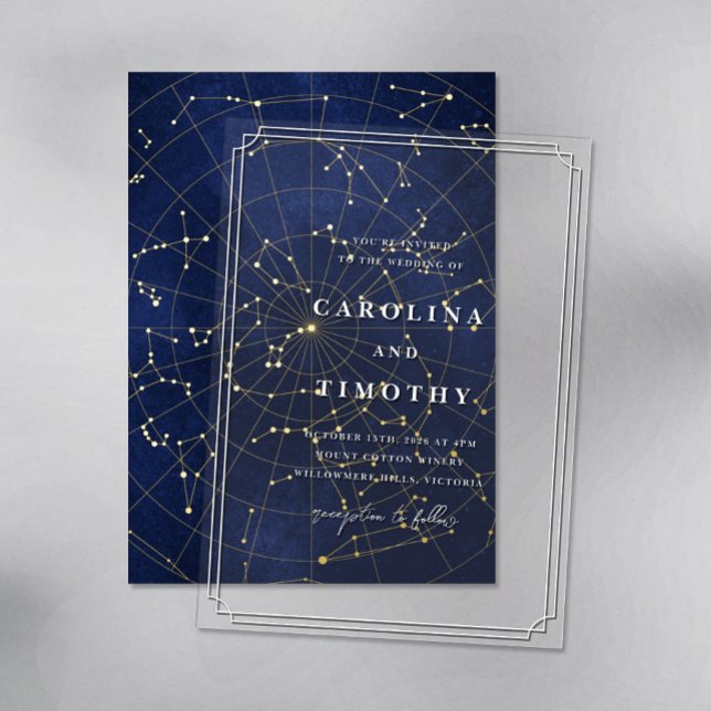 Invitation à l'huile de ciel de nuit céleste - Car (Acrylic invitation with front side of constellation card)