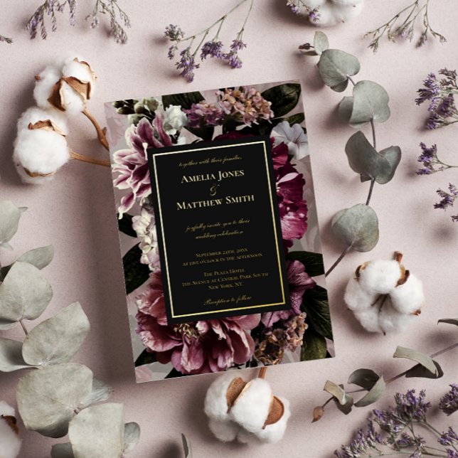 Invitation à l'huile de Mariage floral foncé et hu (Créateur téléchargé)