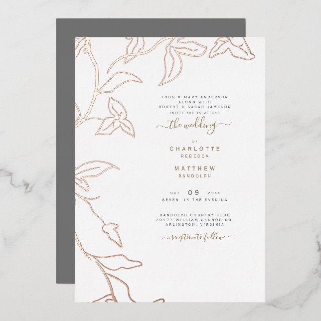 Invitation à l'huile de Mariage ivoire et à la gou (Recto/Verso)