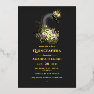 Invitation à l'huile de quinceañera en cygne noir