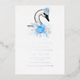 Invitation à l'huile Quinceañera de cygne bleu et