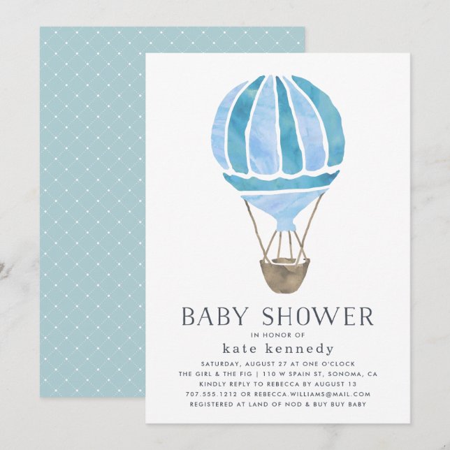 Invitation À l'invitation du Baby shower aérien | Bleu (Devant / Derrière)