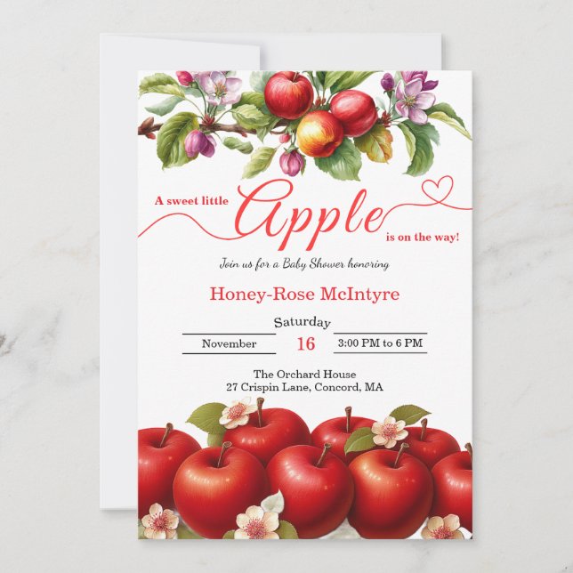 Invitation A Little Apple Is On The Way | Fall Baby Shower  (Devant)