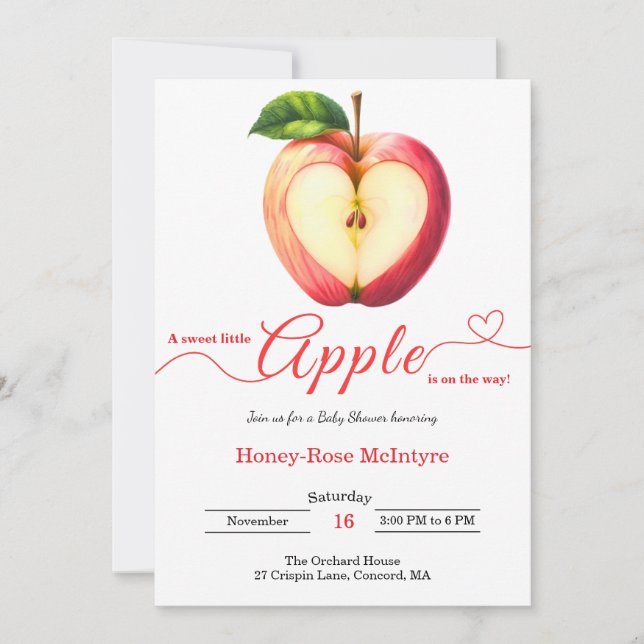 Invitation A Little Apple Is On The Way | Fall Baby Shower  (Devant)