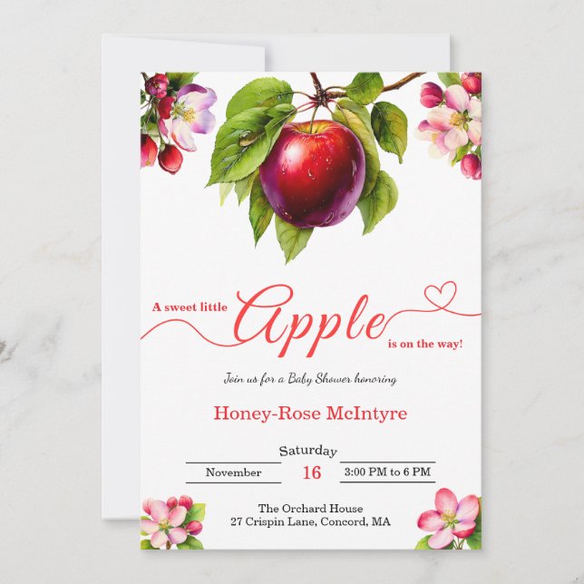 Invitation A Little Apple Is On The Way | Fall Baby Shower  (Devant)