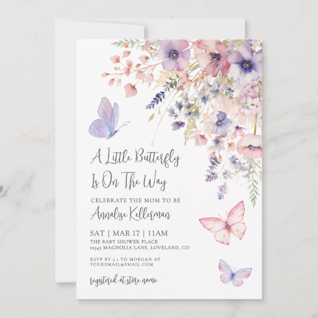 Invitation A Little Butterfly Wildflower Baby Shower (Devant)