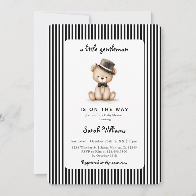 Invitation A little Gentleman Baby Shower Boy (Devant)