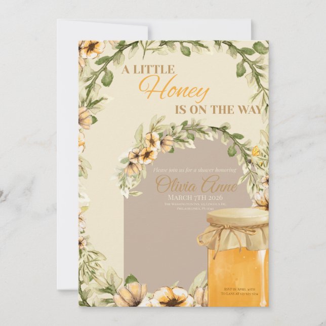 Invitation A Little Honey is on the Way baby shower invite  (Devant)