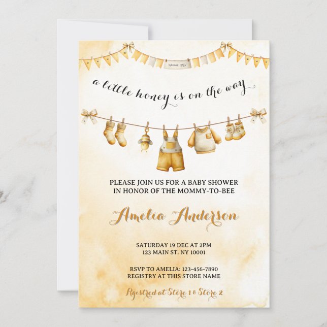 Invitation A little Honey On The Way Clothesline Baby Shower (Devant)