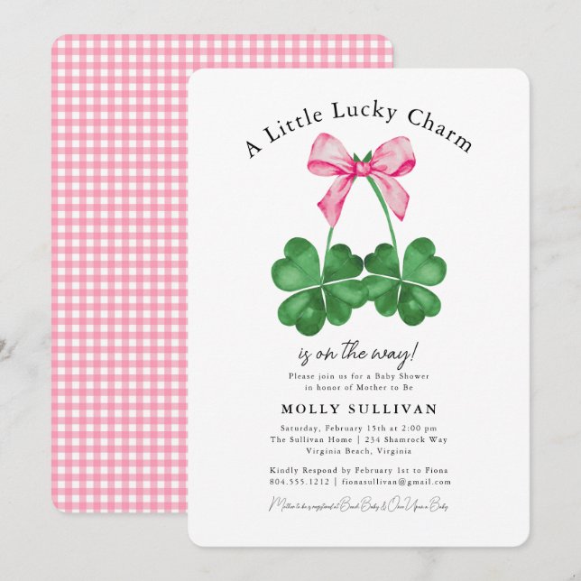 Invitation A Little Lucky Charm Shamrock Coquette Bow  (Devant / Derrière)