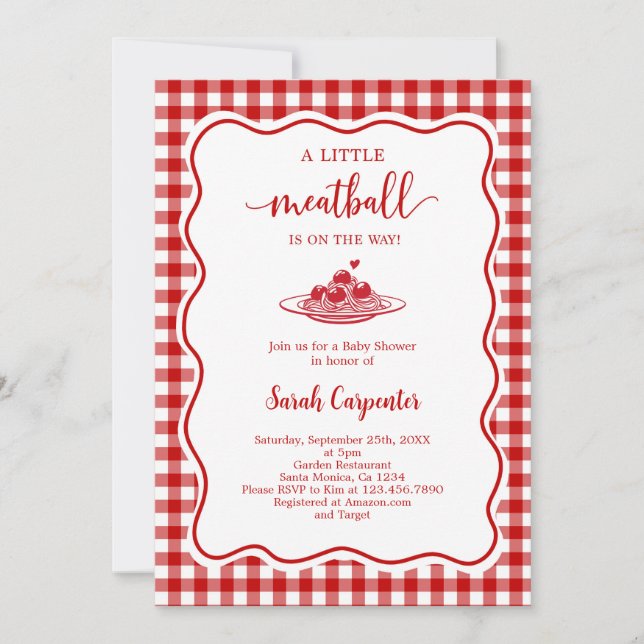 Invitation A Little Meatball Is On the Way Baby Shower (Devant)
