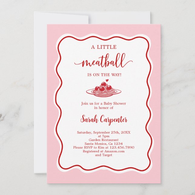 Invitation A Little Meatball Is On the Way Baby Shower Girl (Devant)