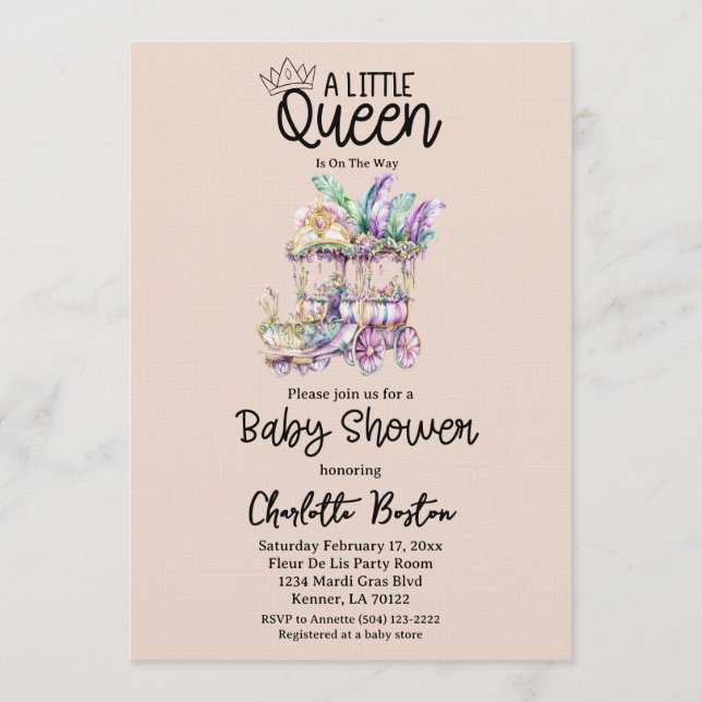 Invitation A little Queen Mardi Gras Float Baby Shower (Devant)