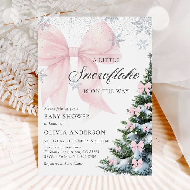 Invitation A Little Snowflake is on the Way Bow Baby Shower (Créateur téléchargé)