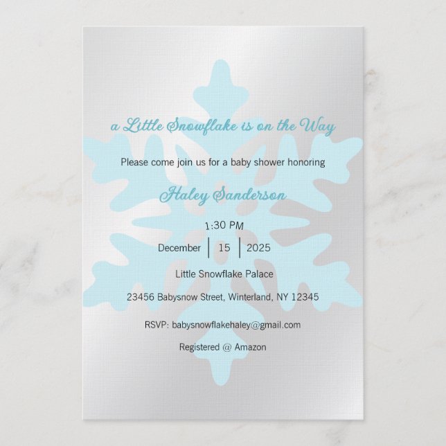 Invitation A Little Snowflake is on the Way Invitation, Baby  (Devant)