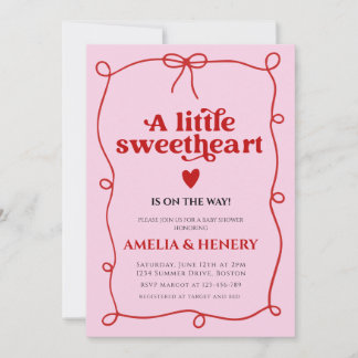 Invitation A Little Sweetheart Girl hearts Bow Baby Shower