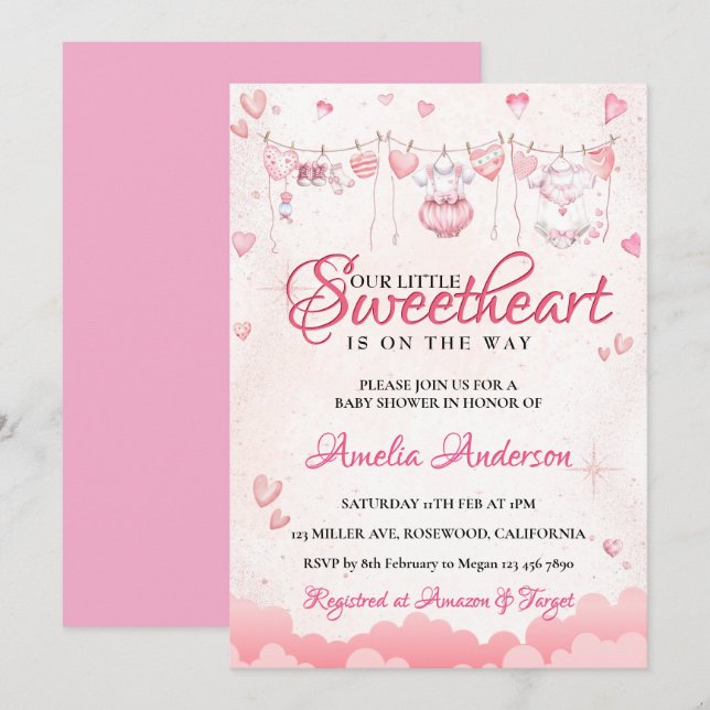 Invitation A Little Sweetheart Modern Valentine Baby Shower (Devant / Derrière)