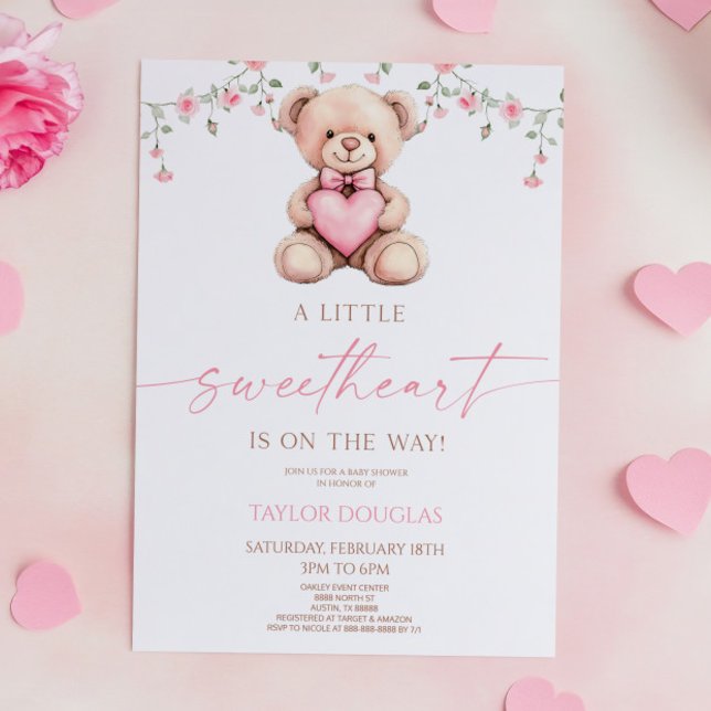 Invitation A Little Sweetheart Pink Teddy Bear Baby Shower (Créateur téléchargé)