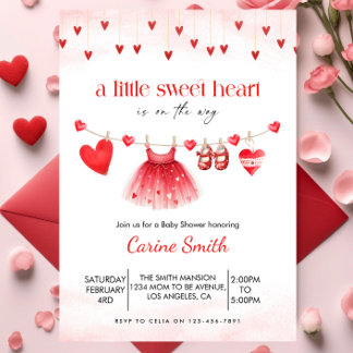 Invitation A  Little Sweetheart red Girl Baby Shower 