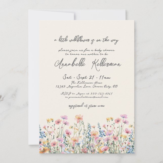 Invitation A Little Wildflower Baby Shower (Devant)