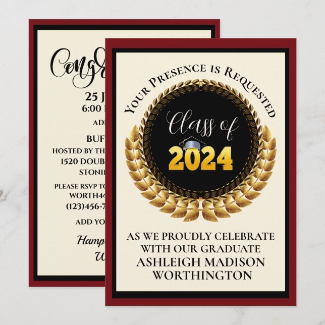 Invitation à l'obtention du diplôme (Devant / Derrière)