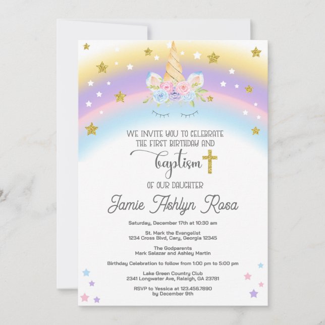 Invitation à l'Unicorne pour le premier anniversai (Devant)