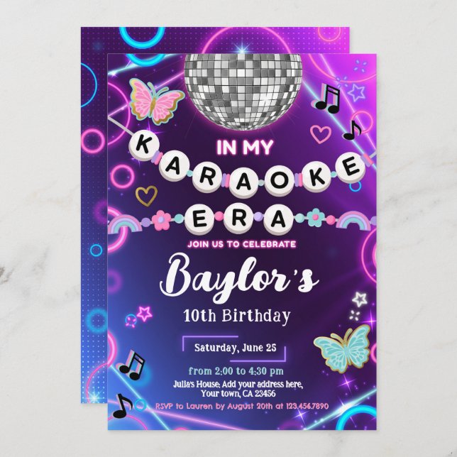 Invitation à ma soirée Karaoké d'époque (Devant / Derrière)