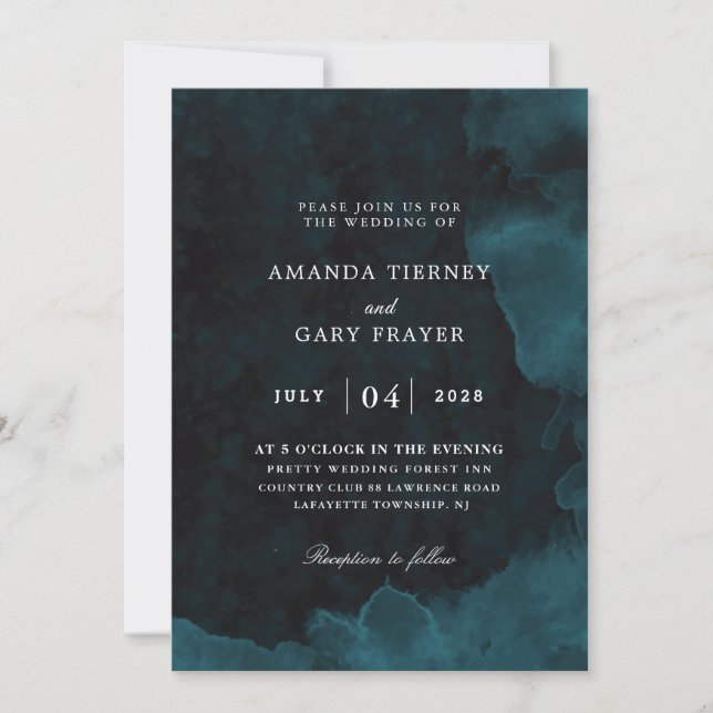 invitation à mariage couleur aquarelle turquoise e (Devant)
