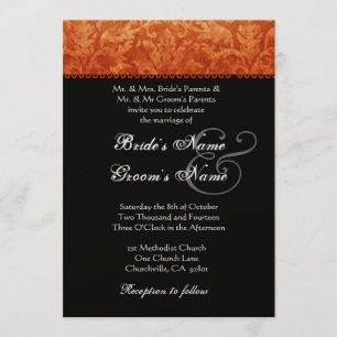 Invitation à Mariage damassé blanche orange noire