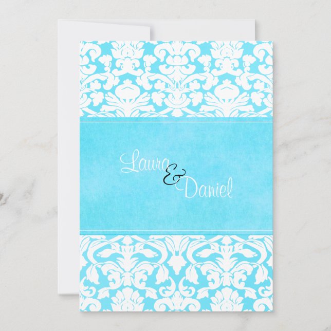 Invitation à Mariage damassé bleue et blanche (Devant)